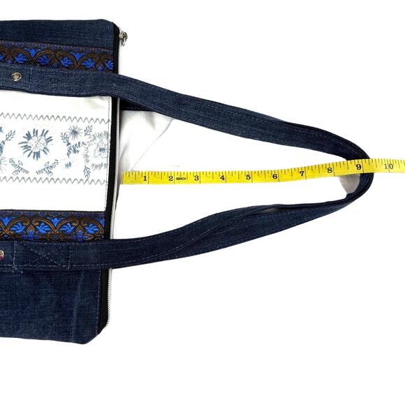 Handmade Upcycled Color Block Embroidered Shoulder Tote Bag Cotton Lined Pockets - Picture 12 of 12